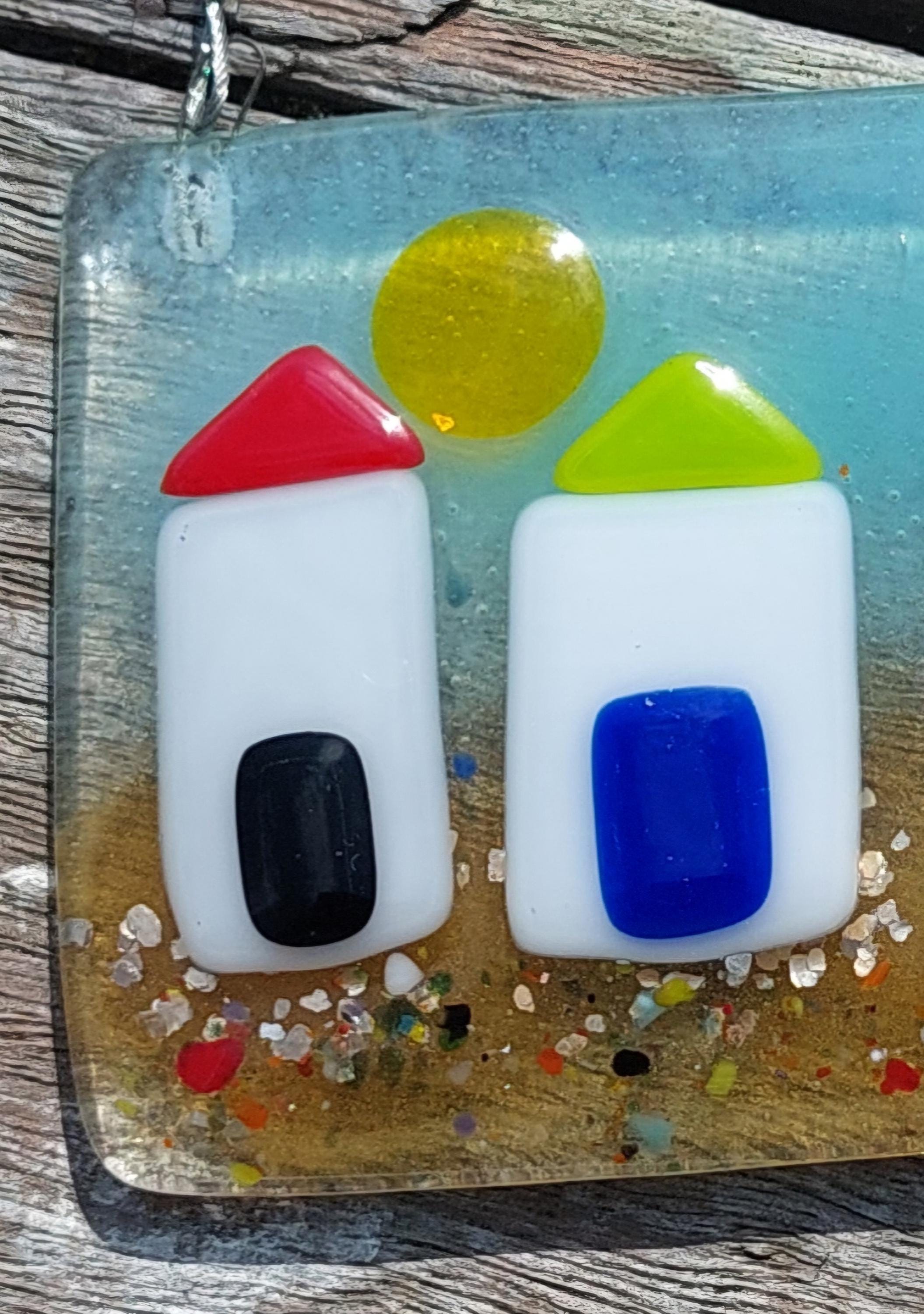 Beach Hut Fused Glass Hanging