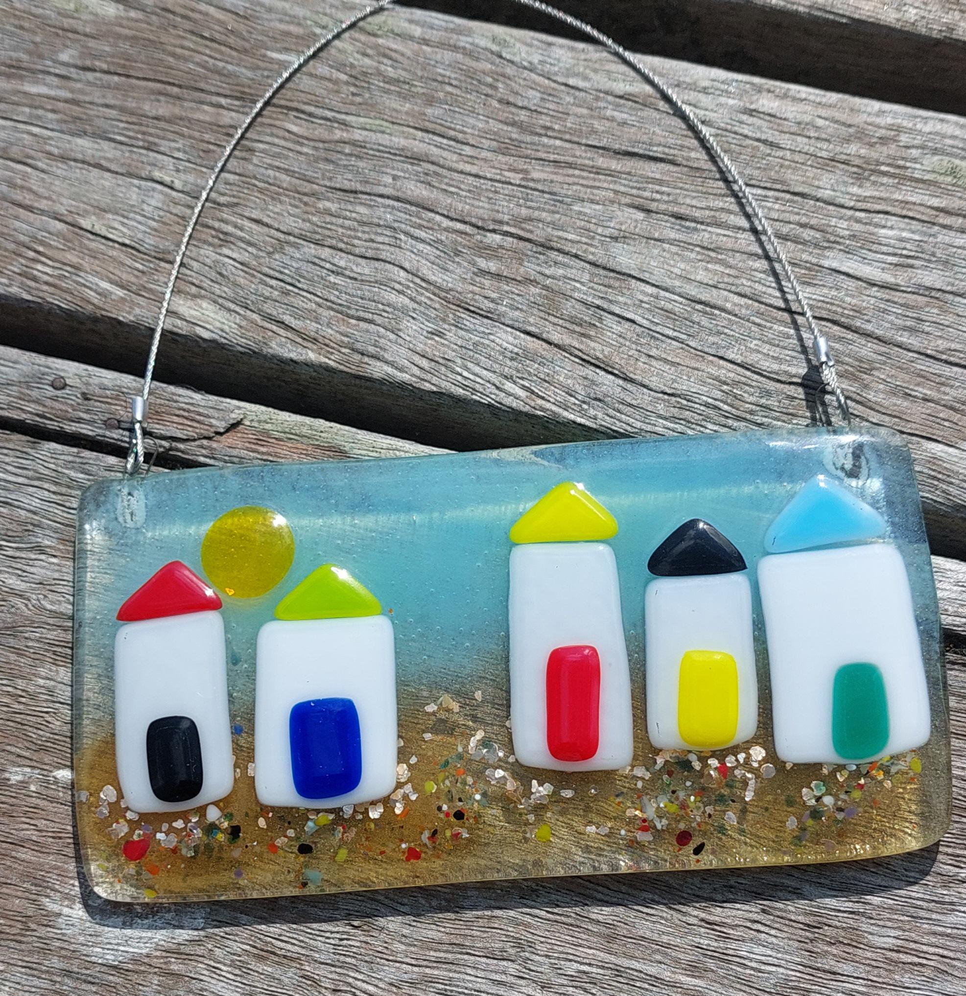 Beach Hut Fused Glass Hanging