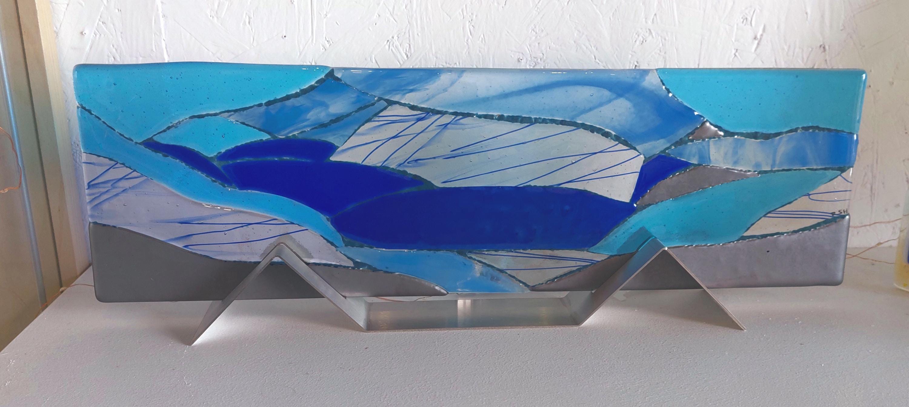 Blue landscape free standing panel