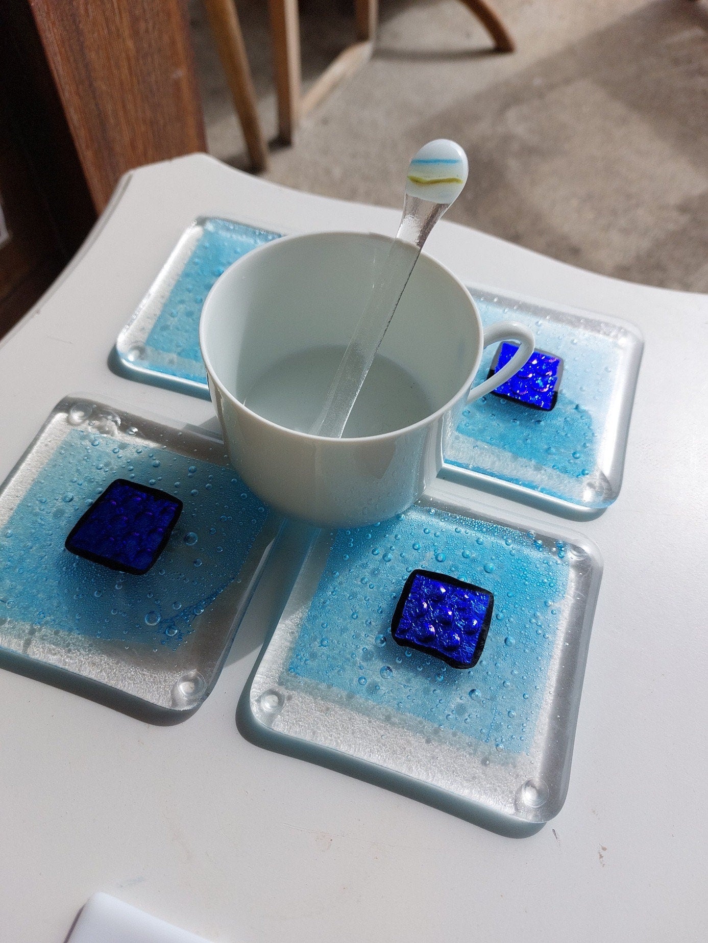 Coaster - Blue with dichroic glass centre