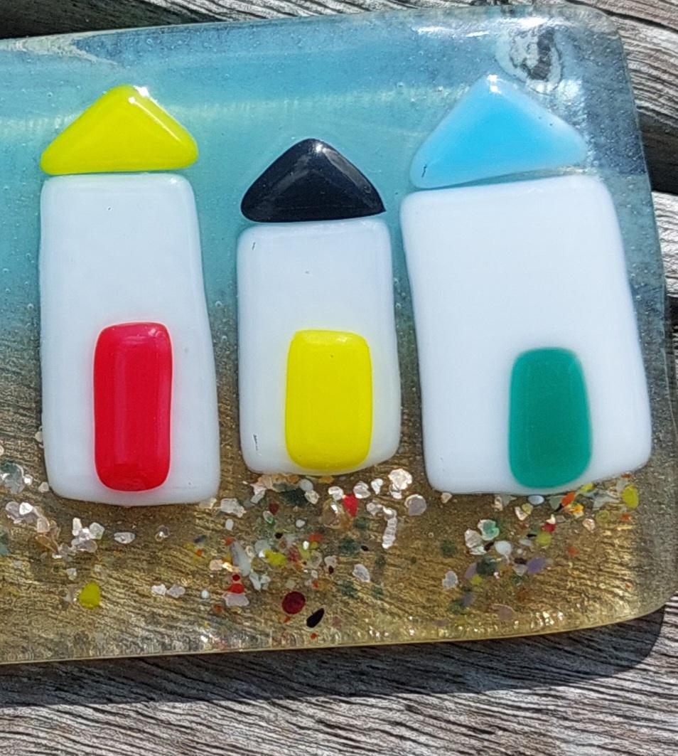 Beach Hut Fused Glass Hanging