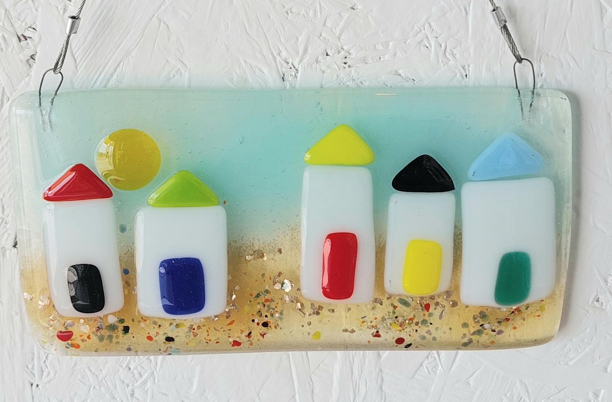 Beach Hut Fused Glass Hanging