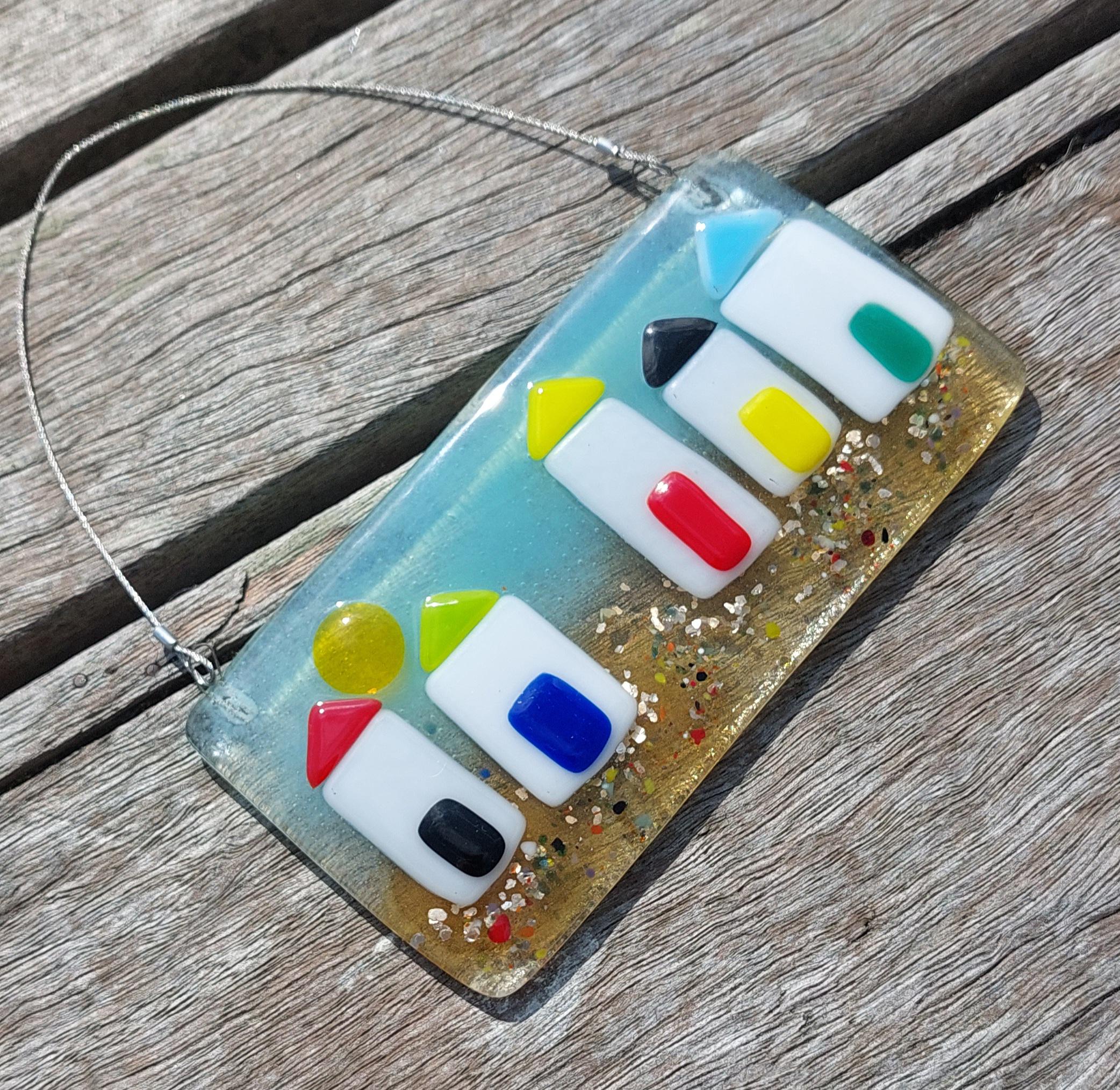 Beach Hut Fused Glass Hanging